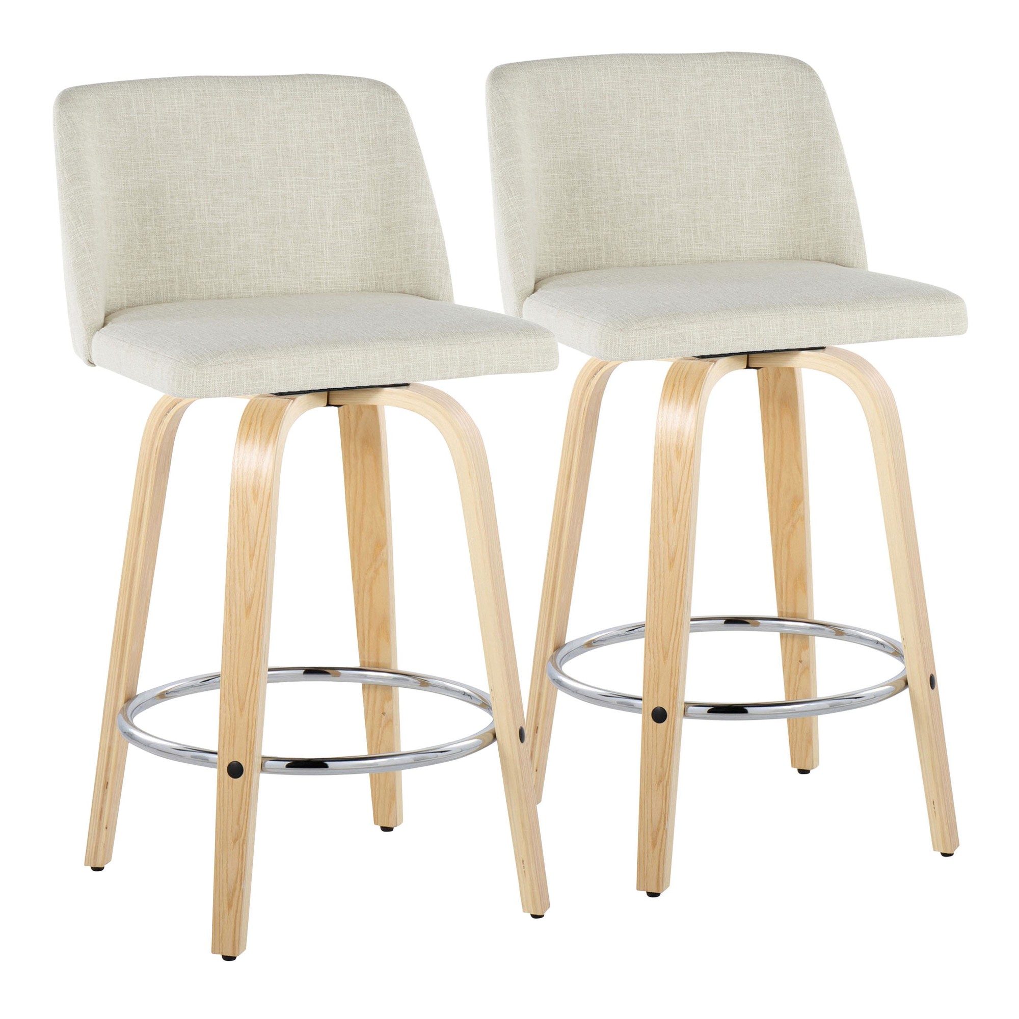 Toriano 26-Inch Contemporary Swivel Counter Stools Natural and Cream (Set of 2) 5 Toriano 26-Inch Contemporary Swivel Counter Stools Natural and Cream (Set of 2) - Image 5