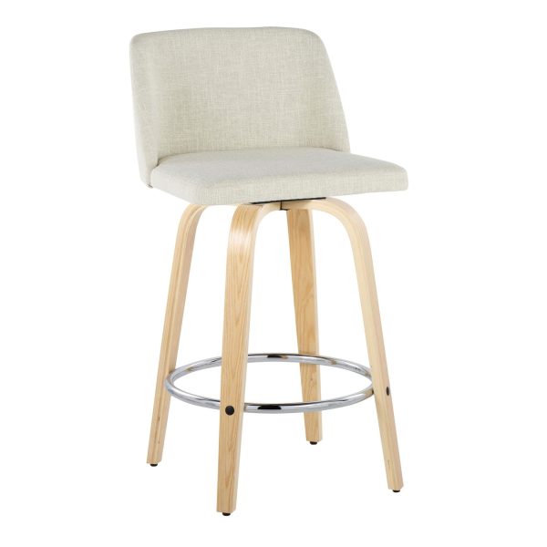 Toriano 26 Inch Contemporary Swivel Counter Stools Natural and Cream Set of 2 5