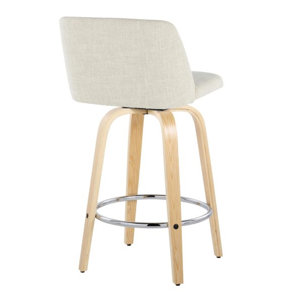 Toriano 26 Inch Contemporary Swivel Counter Stools Natural and Cream Set of 2 7