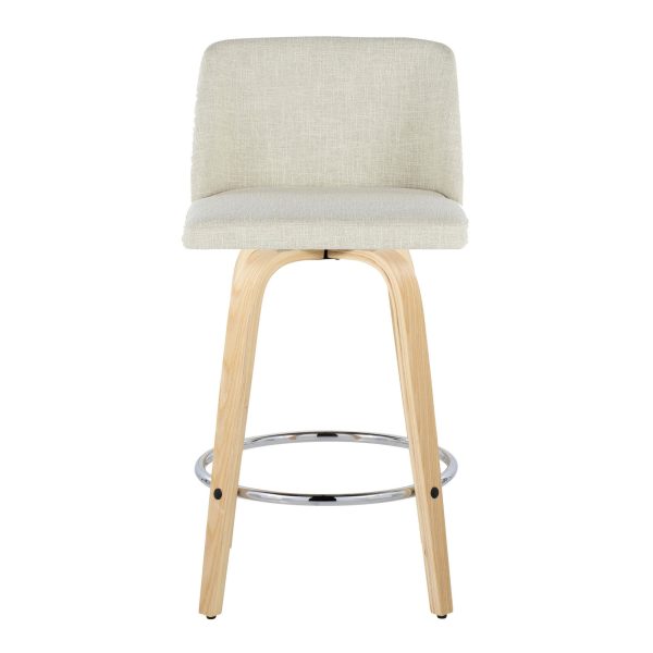 Toriano 26 Inch Contemporary Swivel Counter Stools Natural and Cream Set of 2 9