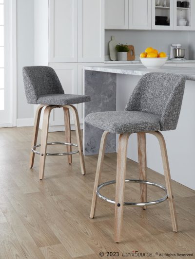 Toriano 26-Inch Contemporary Swivel Counter Stools in Grey (Set of 2) (Set of 2)