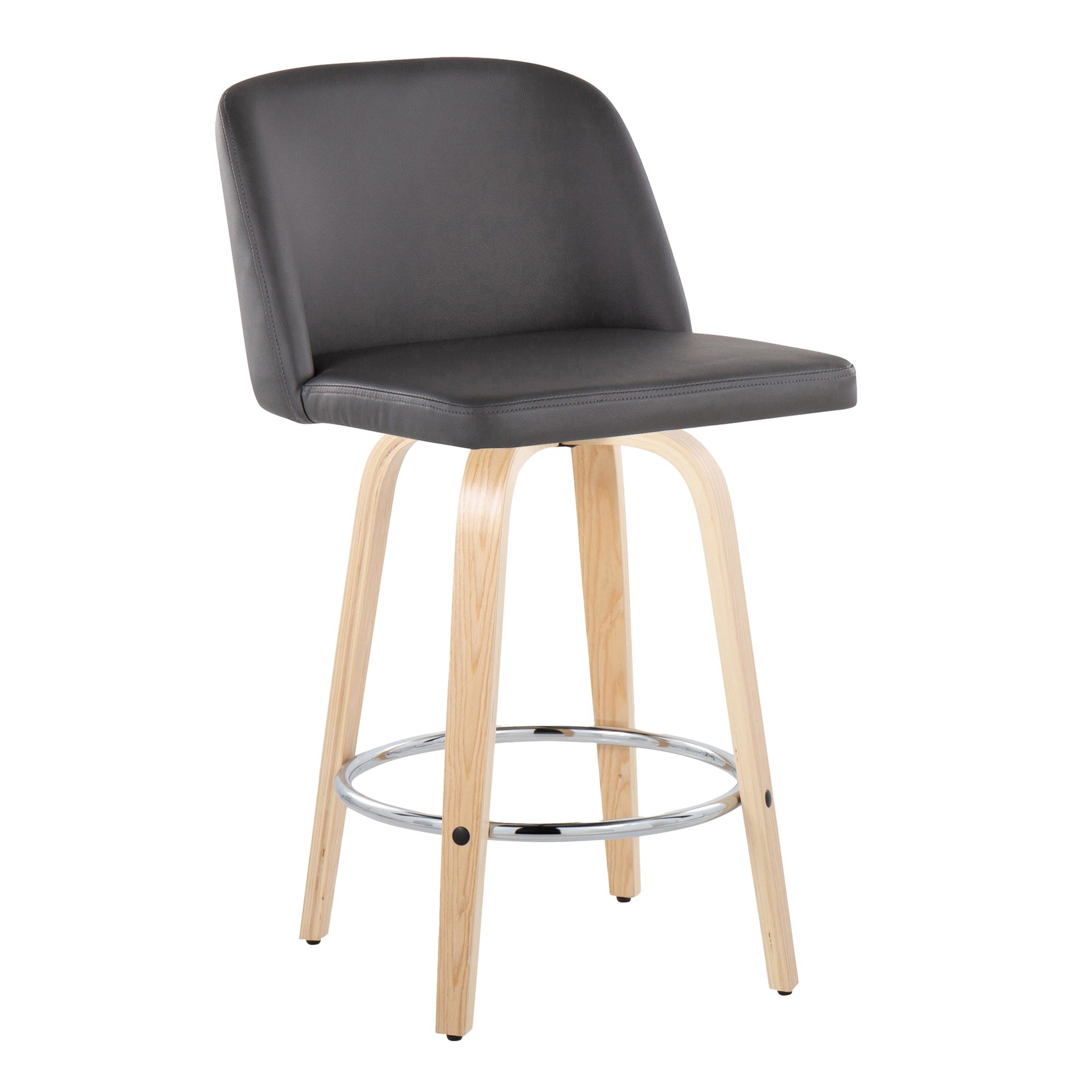 Toriano 26-Inch Contemporary Swivel Grey Faux Leather Counter Stools (Set of 2) 2 Toriano 26-Inch Contemporary Swivel Grey Faux Leather Counter Stools (Set of 2) - Image 2