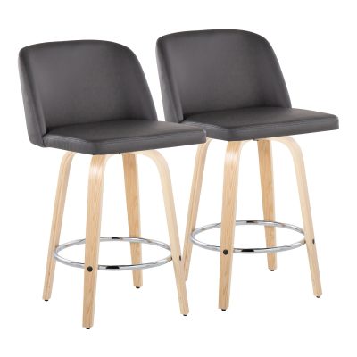 Toriano 26-Inch Contemporary Swivel Grey Faux Leather Counter Stools (Set of 2)