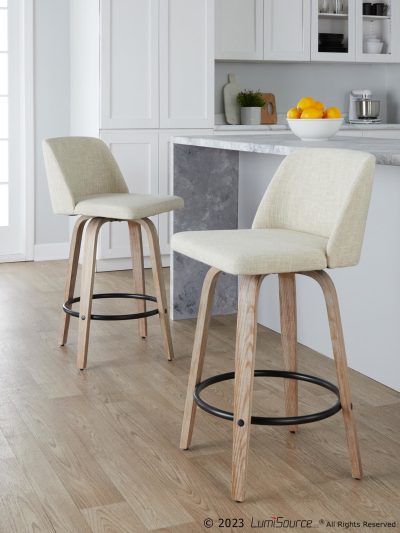 Toriano 26-Inch Cream Fabric Contemporary Swivel Counter Stools (Set of 2)