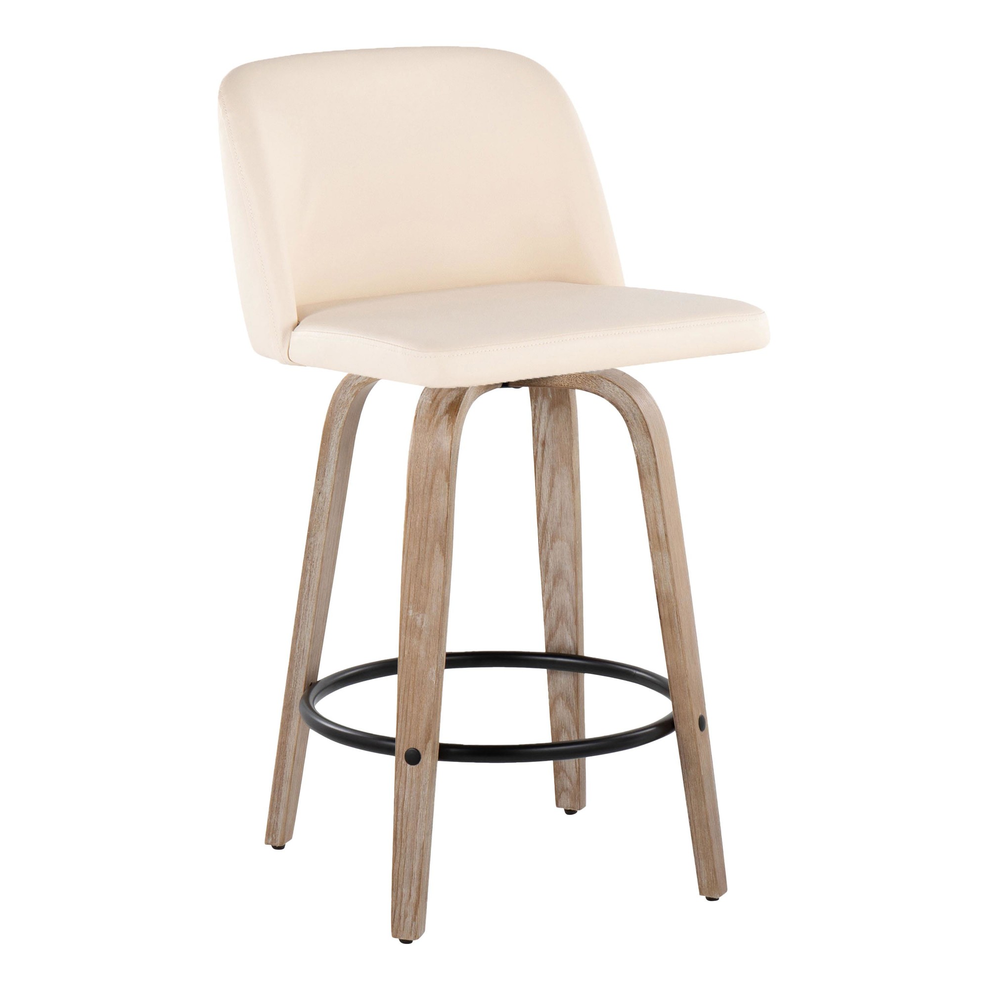Toriano 26-Inch Cream Swivel Counter Stool Mid-Century Modern (Set of 2) 2 Toriano 26-Inch Cream Swivel Counter Stool Mid-Century Modern (Set of 2) - Image 2