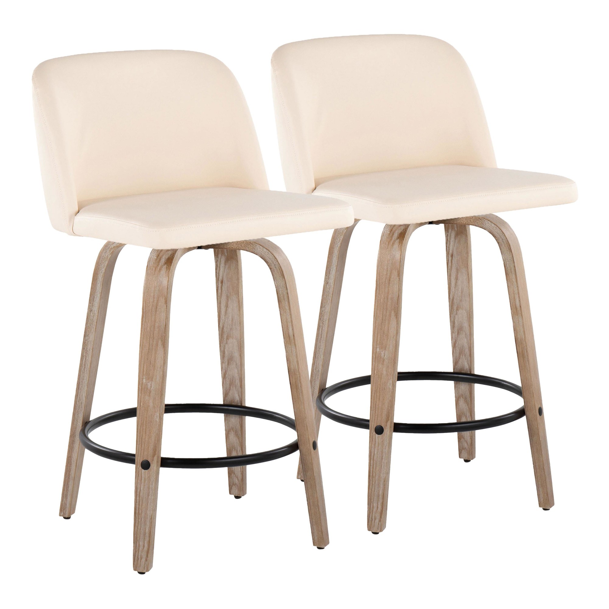 Toriano 26-Inch Cream Swivel Counter Stool Mid-Century Modern (Set of 2) 1 Toriano 26-Inch Cream Swivel Counter Stool Mid-Century Modern (Set of 2)