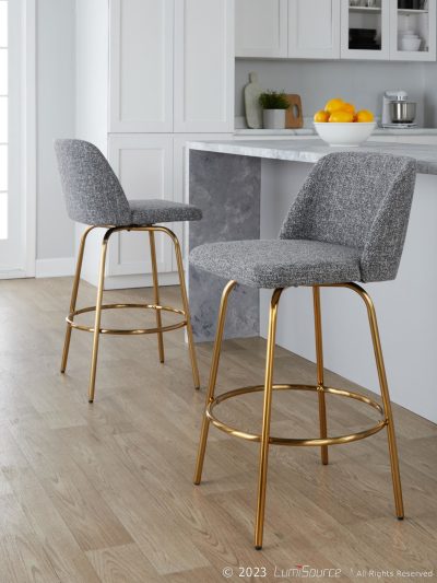 Toriano 26 Inch Grey Noise Fabric Contemporary Swivel Stools (Set of 2)