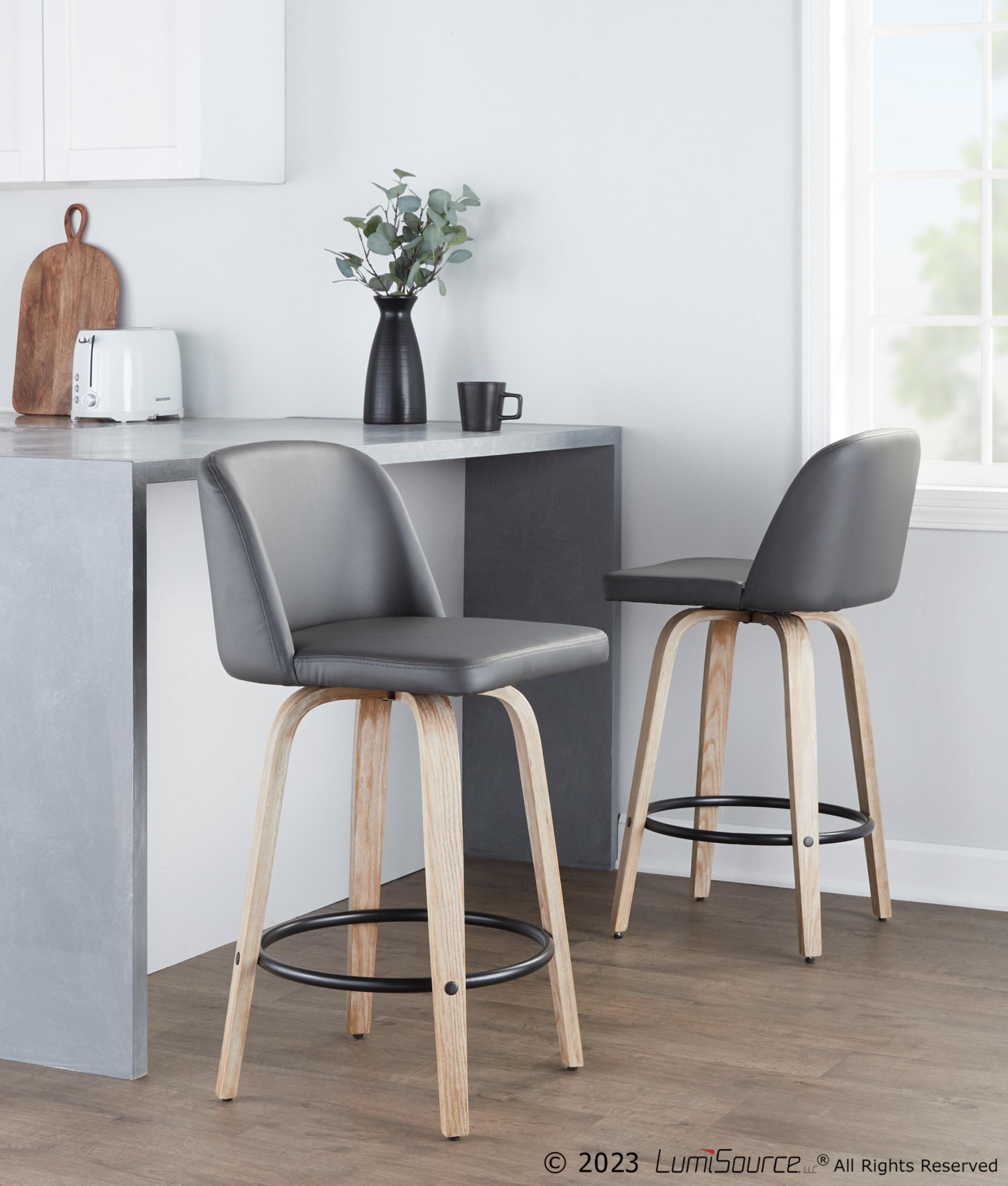 Toriano 26-Inch Grey Swivel Farmhouse Counter Stools (Set of 2) 3 Toriano 26-Inch Grey Swivel Farmhouse Counter Stools (Set of 2) - Image 3