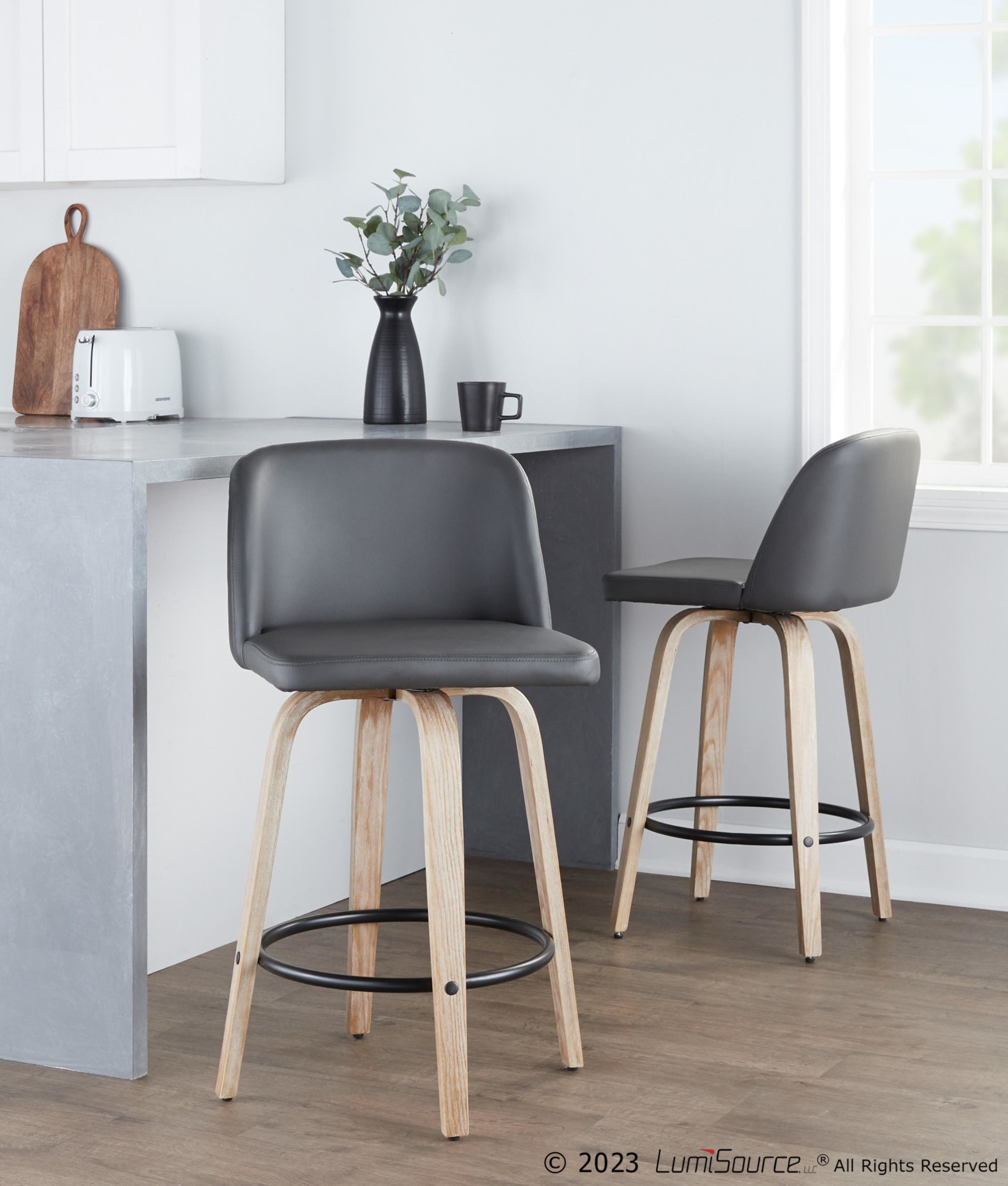 Toriano 26-Inch Grey Swivel Farmhouse Counter Stools (Set of 2) 4 Toriano 26-Inch Grey Swivel Farmhouse Counter Stools (Set of 2) - Image 4
