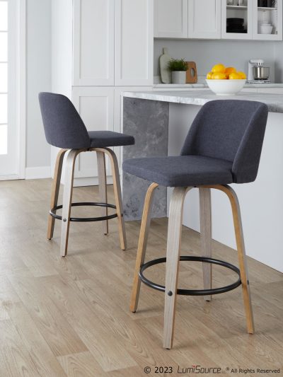 Toriano 26-Inch Light Grey Wood Blue Contemporary Swivel Stools (Set of 2)