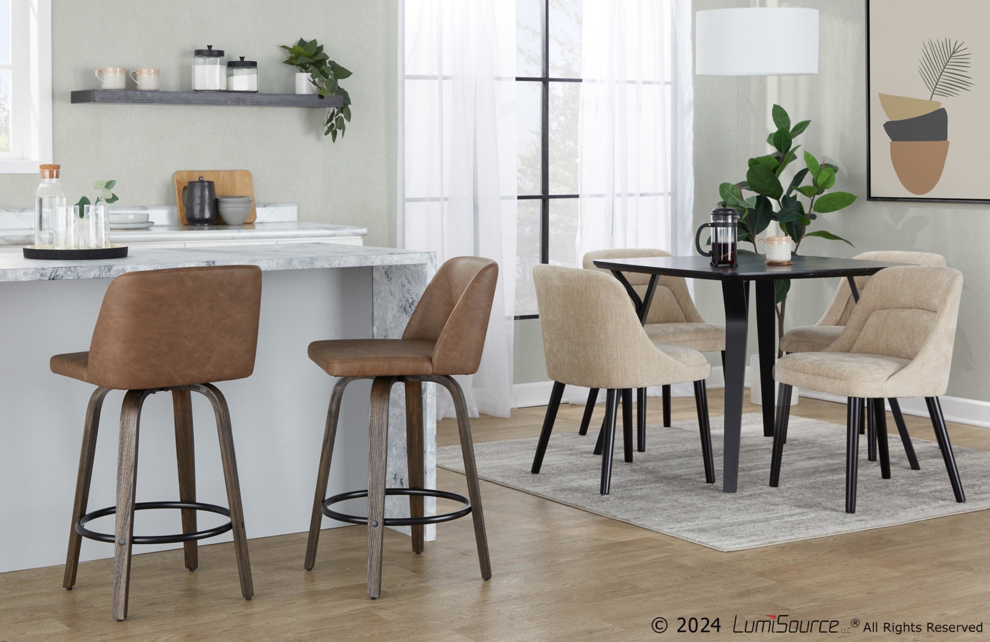 Toriano 26-Inch Mid-Century Modern Swivel Counter Stool (Set of 2) 2 Toriano 26-Inch Mid-Century Modern Swivel Counter Stool (Set of 2) - Image 2