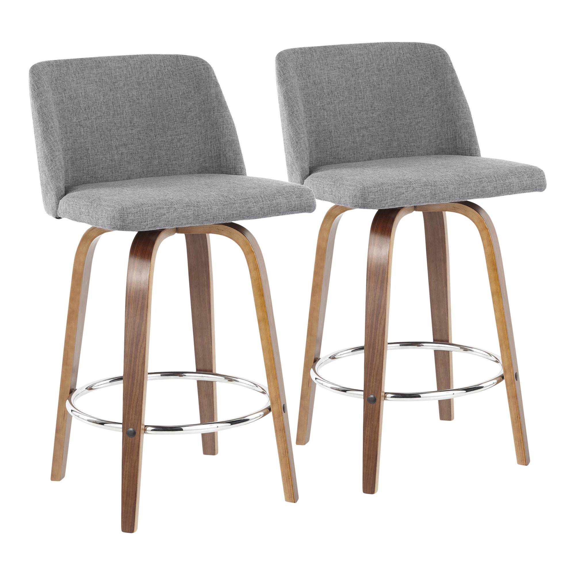 Toriano 26-Inch Mid-Century Modern Walnut Grey Swivel Counter Stools (Set of 2) 3 Toriano 26-Inch Mid-Century Modern Walnut Grey Swivel Counter Stools (Set of 2) - Image 3