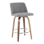 Toriano 26-Inch Mid-Century Modern Walnut Grey Swivel Counter Stools (Set of 2) 14 Toriano 26-Inch Mid-Century Modern Walnut Grey Swivel Counter Stools (Set of 2)