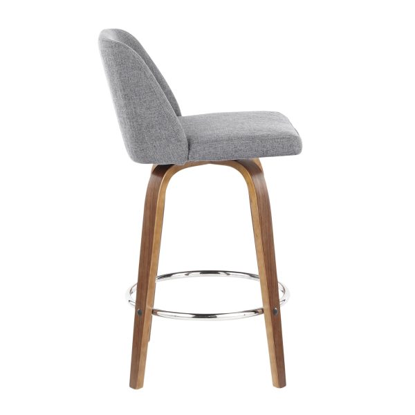 Toriano 26 Inch Mid Century Modern Walnut Grey Swivel Counter Stools Set of 2 4