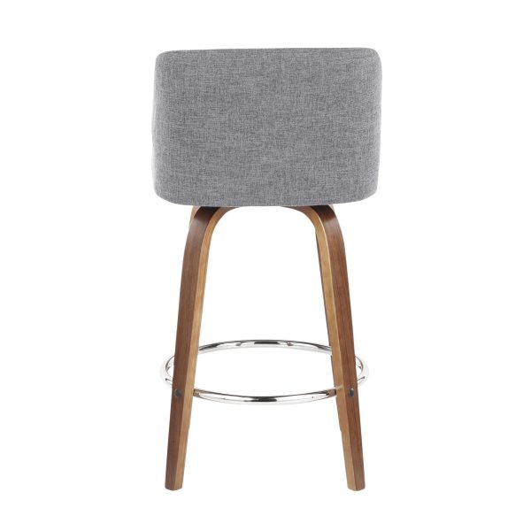Toriano 26 Inch Mid Century Modern Walnut Grey Swivel Counter Stools Set of 2 6