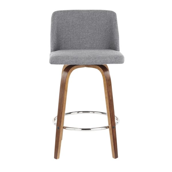 Toriano 26 Inch Mid Century Modern Walnut Grey Swivel Counter Stools Set of 2 7