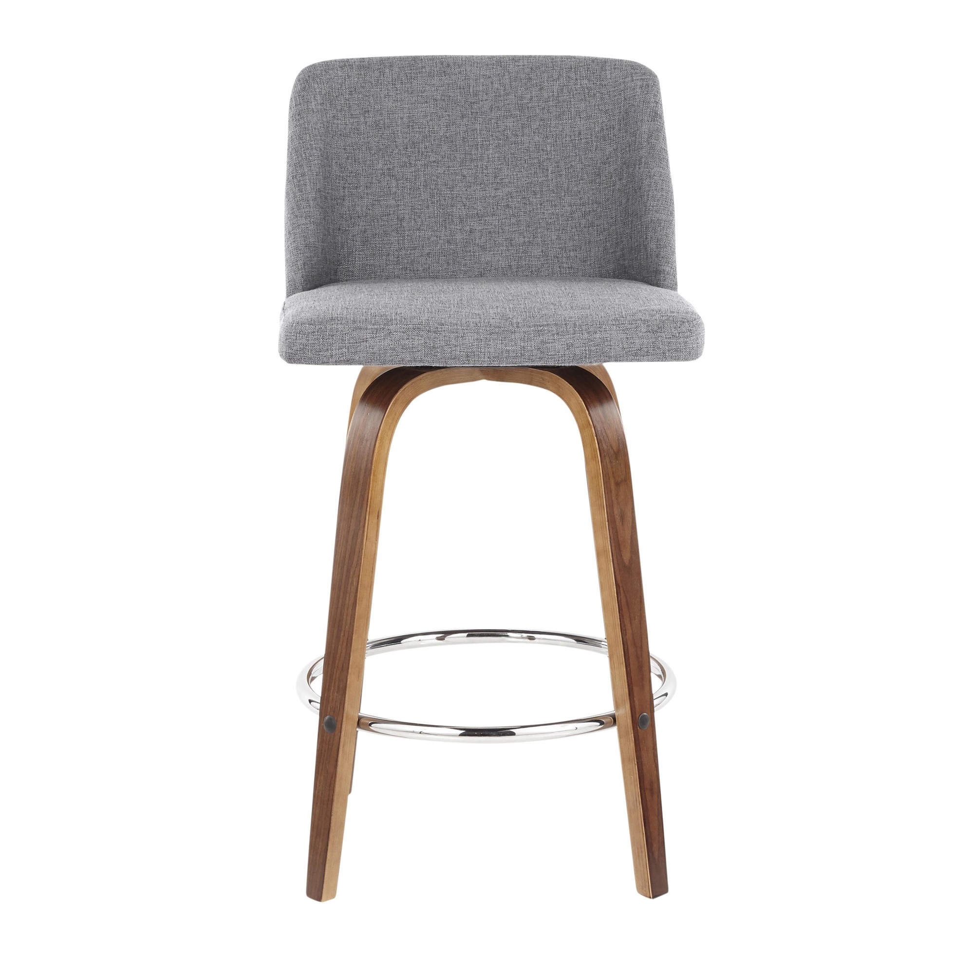 Toriano 26-Inch Mid-Century Modern Walnut Grey Swivel Counter Stools (Set of 2) 8 Toriano 26-Inch Mid-Century Modern Walnut Grey Swivel Counter Stools (Set of 2) - Image 8