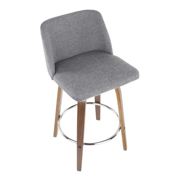 Toriano 26 Inch Mid Century Modern Walnut Grey Swivel Counter Stools Set of 2 8