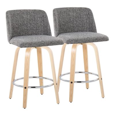 Toriano 26-Inch Natural Wood Contemporary Swivel Counter Stools (Set of 2)