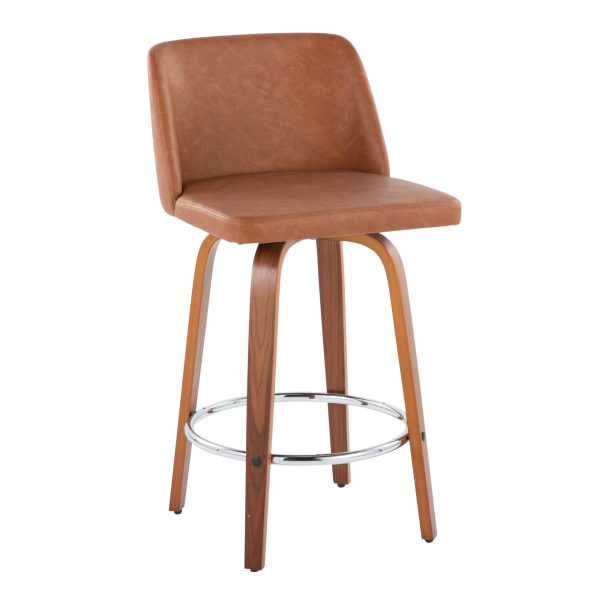 Toriano 26 Inch Walnut Mid Century Modern Swivel Counter Stool Set of 2 1