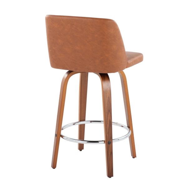 Toriano 26 Inch Walnut Mid Century Modern Swivel Counter Stool Set of 2 3