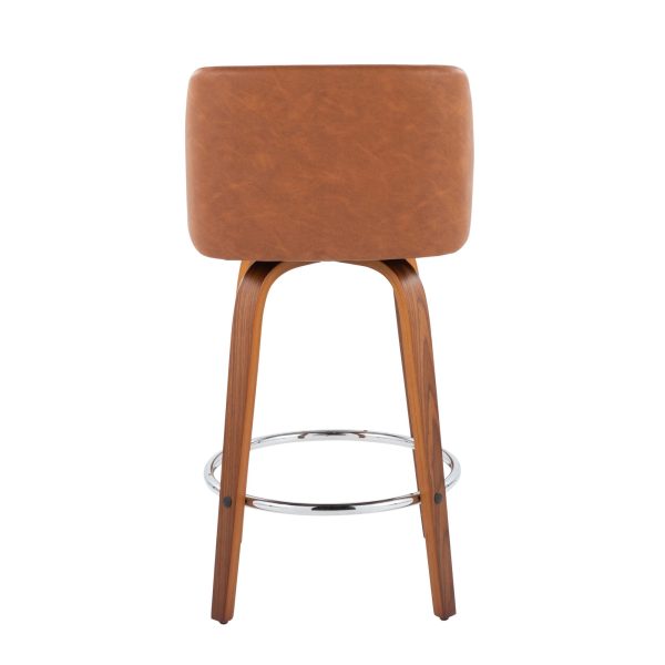 Toriano 26 Inch Walnut Mid Century Modern Swivel Counter Stool Set of 2 4