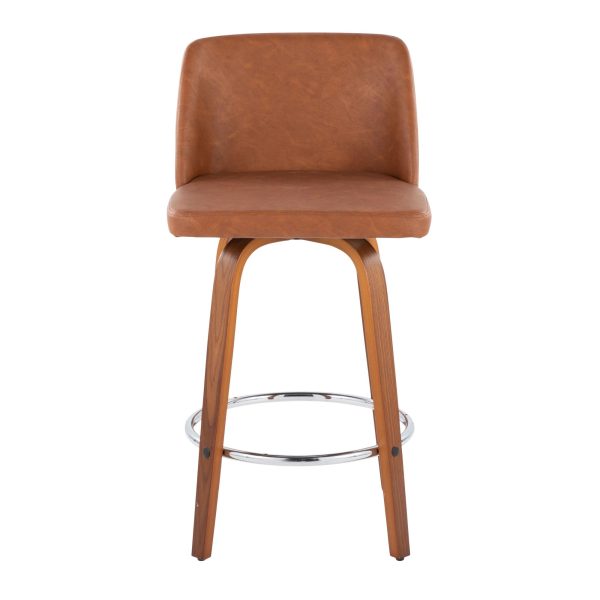 Toriano 26 Inch Walnut Mid Century Modern Swivel Counter Stool Set of 2 5