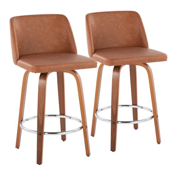 Toriano 26 Inch Walnut Mid Century Modern Swivel Counter Stool Set of 2