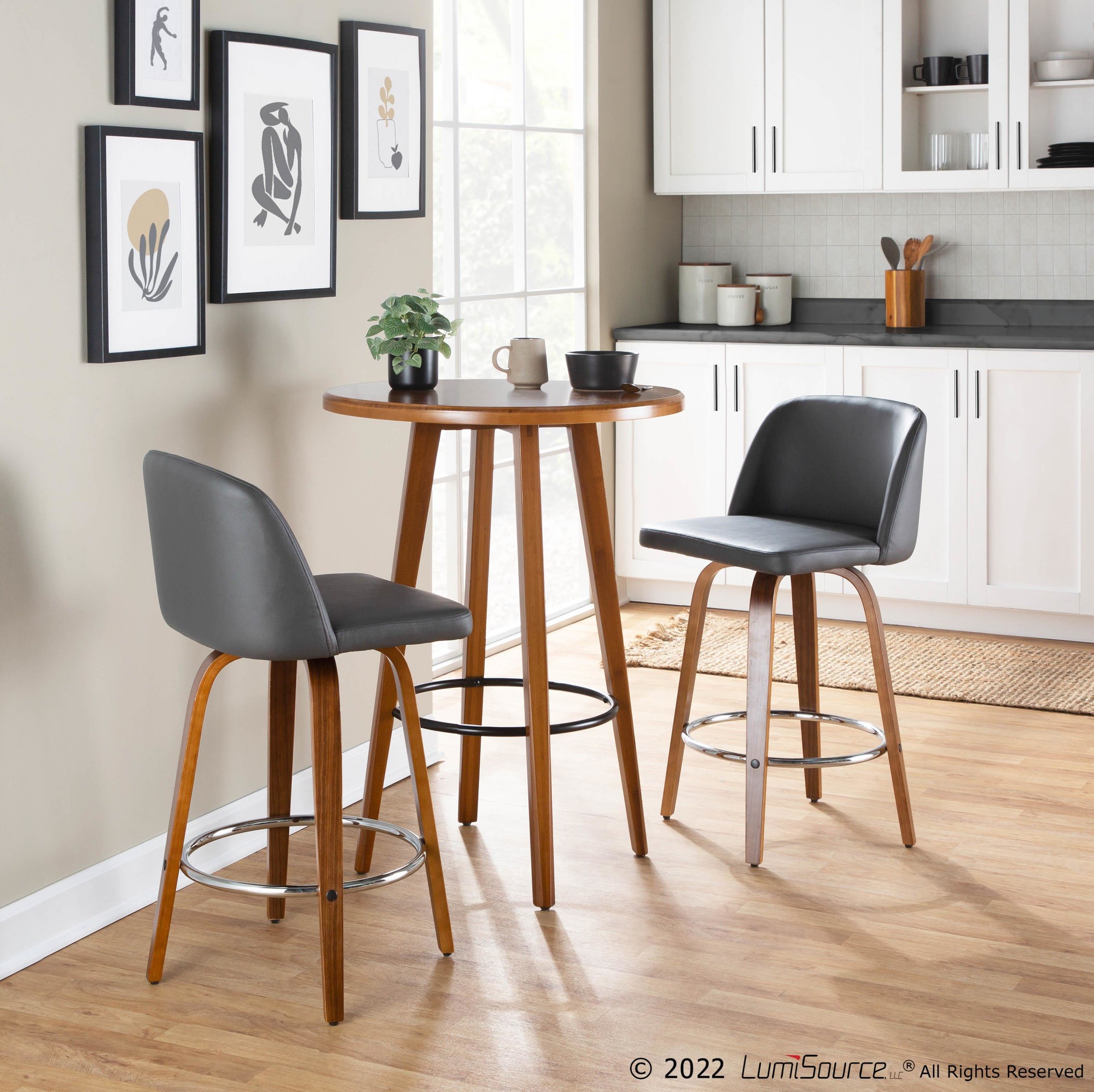 Toriano 26-Inch Walnut Mid-Century Modern Swivel Counter Stools (Set of 2) 2 Toriano 26-Inch Walnut Mid-Century Modern Swivel Counter Stools (Set of 2) - Image 2