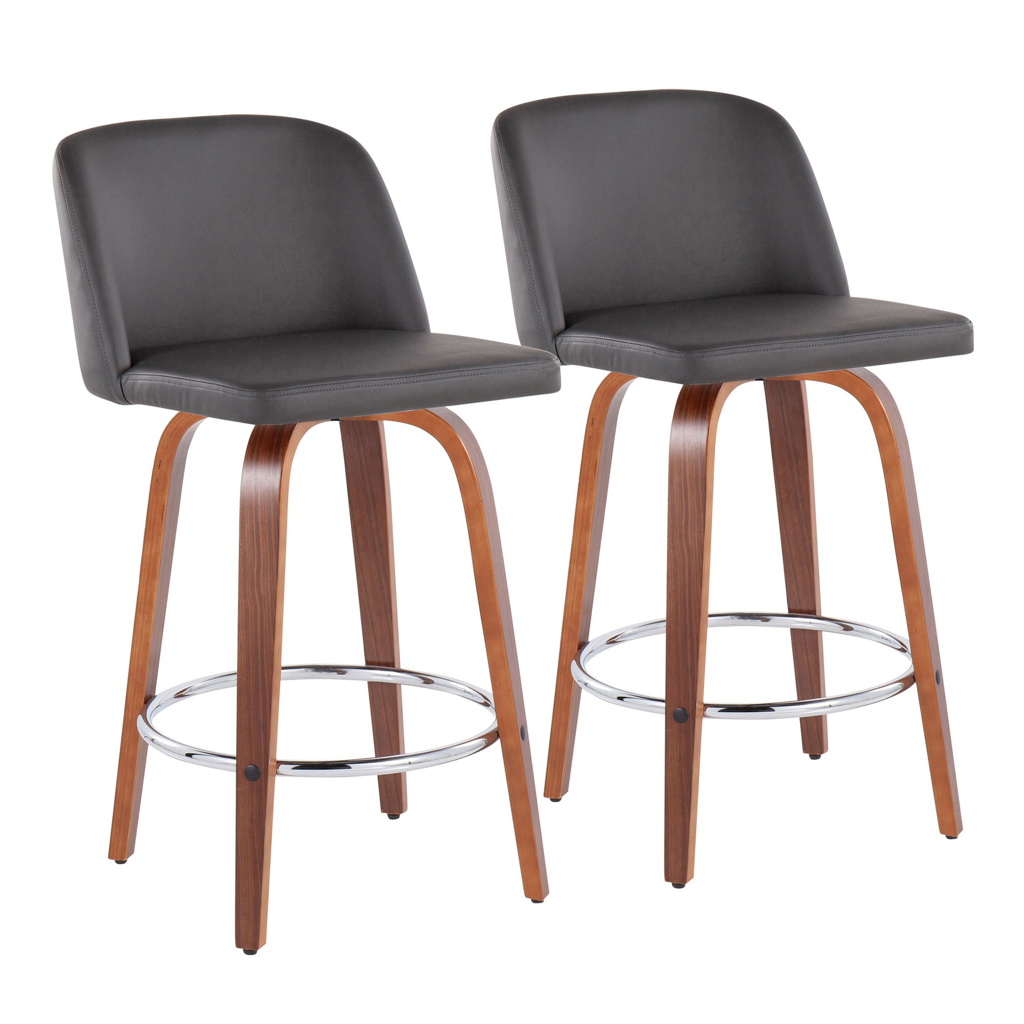 Toriano 26-Inch Walnut Mid-Century Modern Swivel Counter Stools (Set of 2) 3 Toriano 26-Inch Walnut Mid-Century Modern Swivel Counter Stools (Set of 2) - Image 3