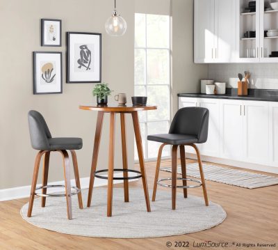 Toriano 26-Inch Walnut Mid-Century Modern Swivel Counter Stools (Set of 2)