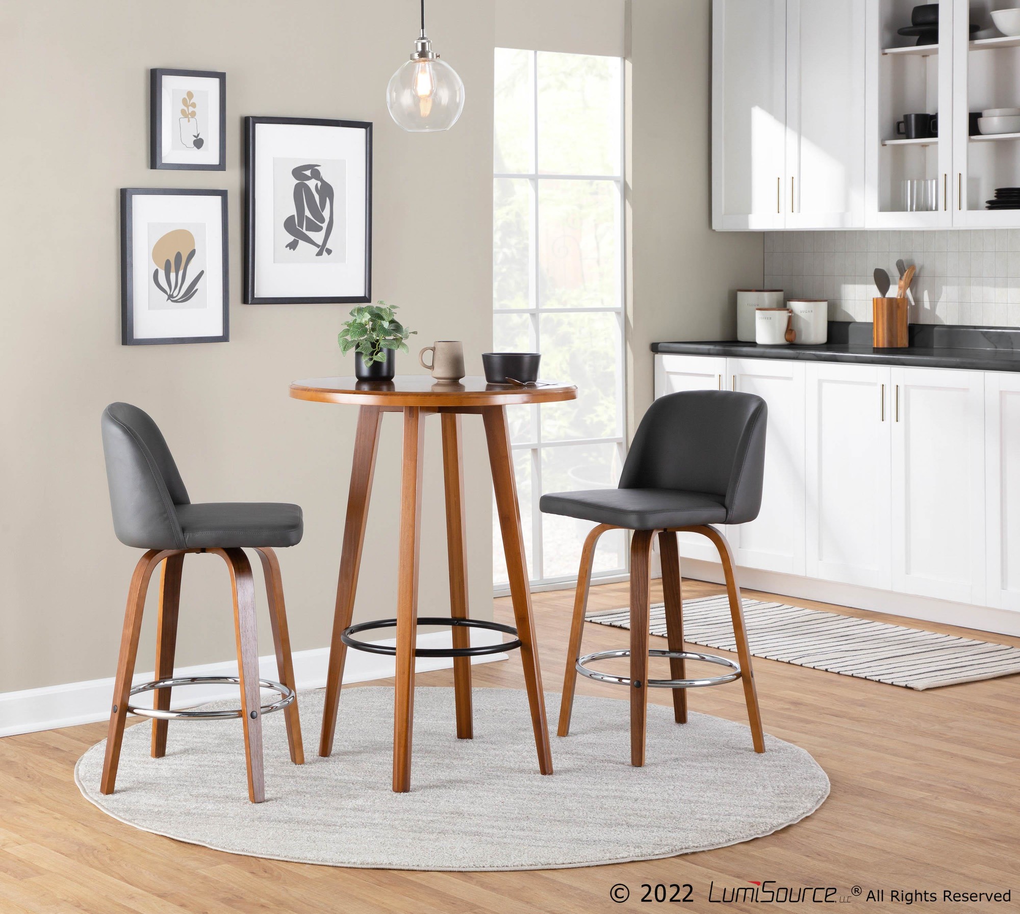 Toriano 26-Inch Walnut Mid-Century Modern Swivel Counter Stools (Set of 2) 1 Toriano 26-Inch Walnut Mid-Century Modern Swivel Counter Stools (Set of 2)