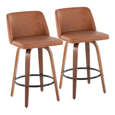 Toriano 26-Inch Walnut and Camel Swivel Mid-Century Stools (Set of 2)