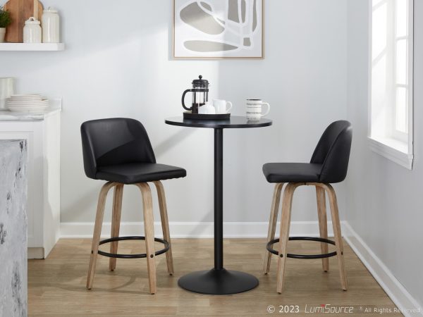 Toriano 26 Inch Whitewashed Wood Black Faux Leather Contemporary Stools Set of 2 2