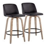 Toriano 26-Inch Whitewashed Wood Black Faux Leather Contemporary Stools (Set of 2) 18 Toriano 26-Inch Whitewashed Wood Black Faux Leather Contemporary Stools (Set of 2)