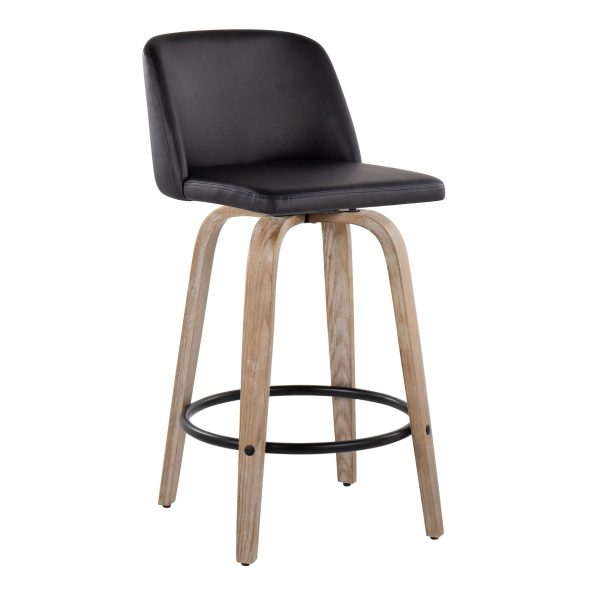 Toriano 26 Inch Whitewashed Wood Black Faux Leather Contemporary Stools Set of 2 5