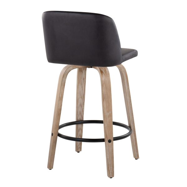 Toriano 26 Inch Whitewashed Wood Black Faux Leather Contemporary Stools Set of 2 7