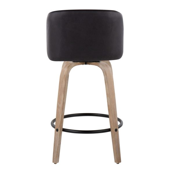Toriano 26 Inch Whitewashed Wood Black Faux Leather Contemporary Stools Set of 2 8