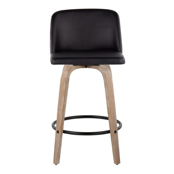 Toriano 26 Inch Whitewashed Wood Black Faux Leather Contemporary Stools Set of 2 9
