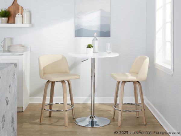 Toriano 26 Inch Whitewashed Wood Contemporary Swivel Counter Stool Set of 2 2