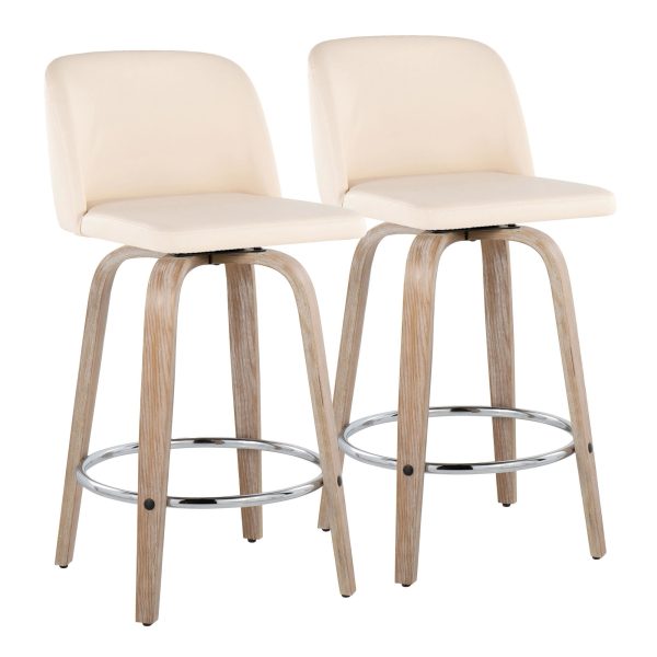 Toriano 26 Inch Whitewashed Wood Contemporary Swivel Counter Stool Set of 2 4