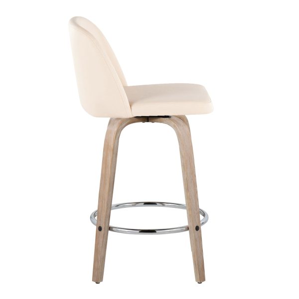 Toriano 26 Inch Whitewashed Wood Contemporary Swivel Counter Stool Set of 2 6