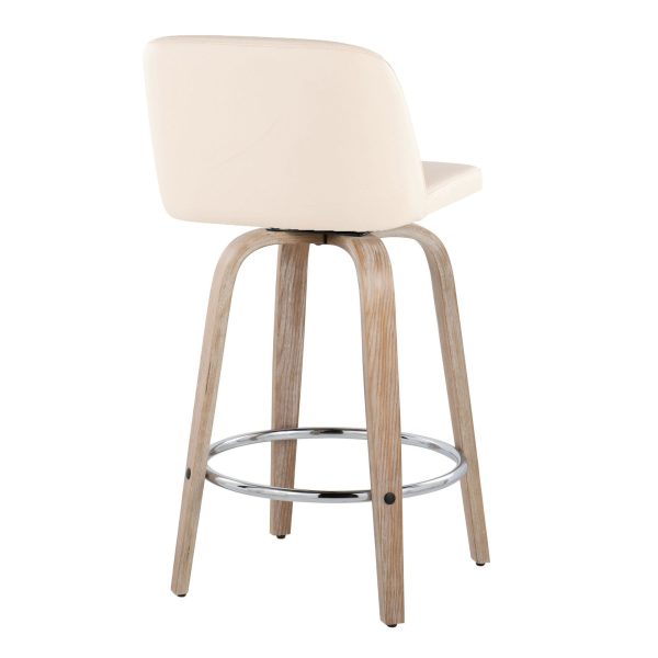 Toriano 26 Inch Whitewashed Wood Contemporary Swivel Counter Stool Set of 2 7