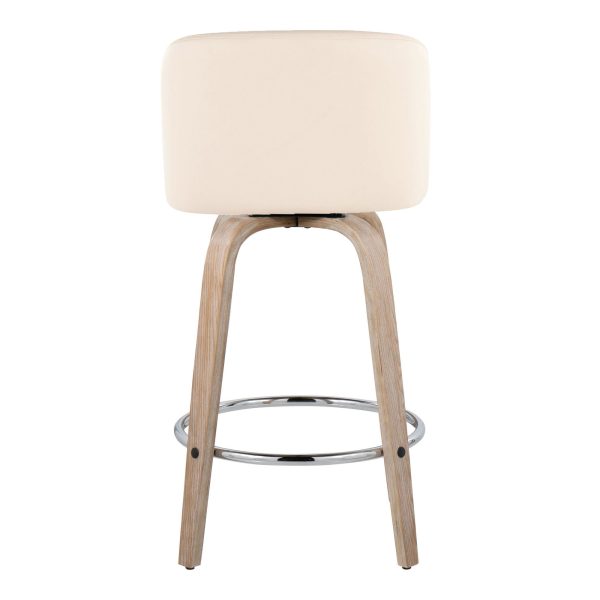 Toriano 26 Inch Whitewashed Wood Contemporary Swivel Counter Stool Set of 2 8