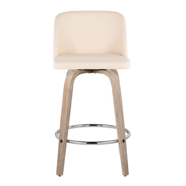 Toriano 26 Inch Whitewashed Wood Contemporary Swivel Counter Stool Set of 2 9