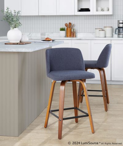 Toriano 26 Mid-Century Modern Blue Swivel Counter Stools (Set of 2)