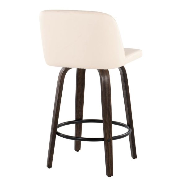 Toriano 26 Mid Century Modern Cream Faux Leather Swivel Stools Set of 2 3