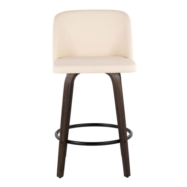 Toriano 26 Mid Century Modern Cream Faux Leather Swivel Stools Set of 2 5