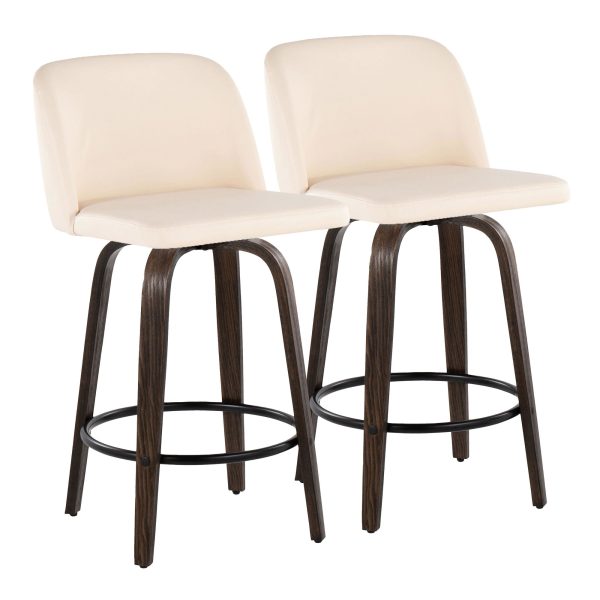 Toriano 26 Mid Century Modern Cream Faux Leather Swivel Stools Set of 2