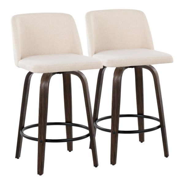 Toriano 26 Mid Century Modern Cream Swivel Counter Stools Set of 2